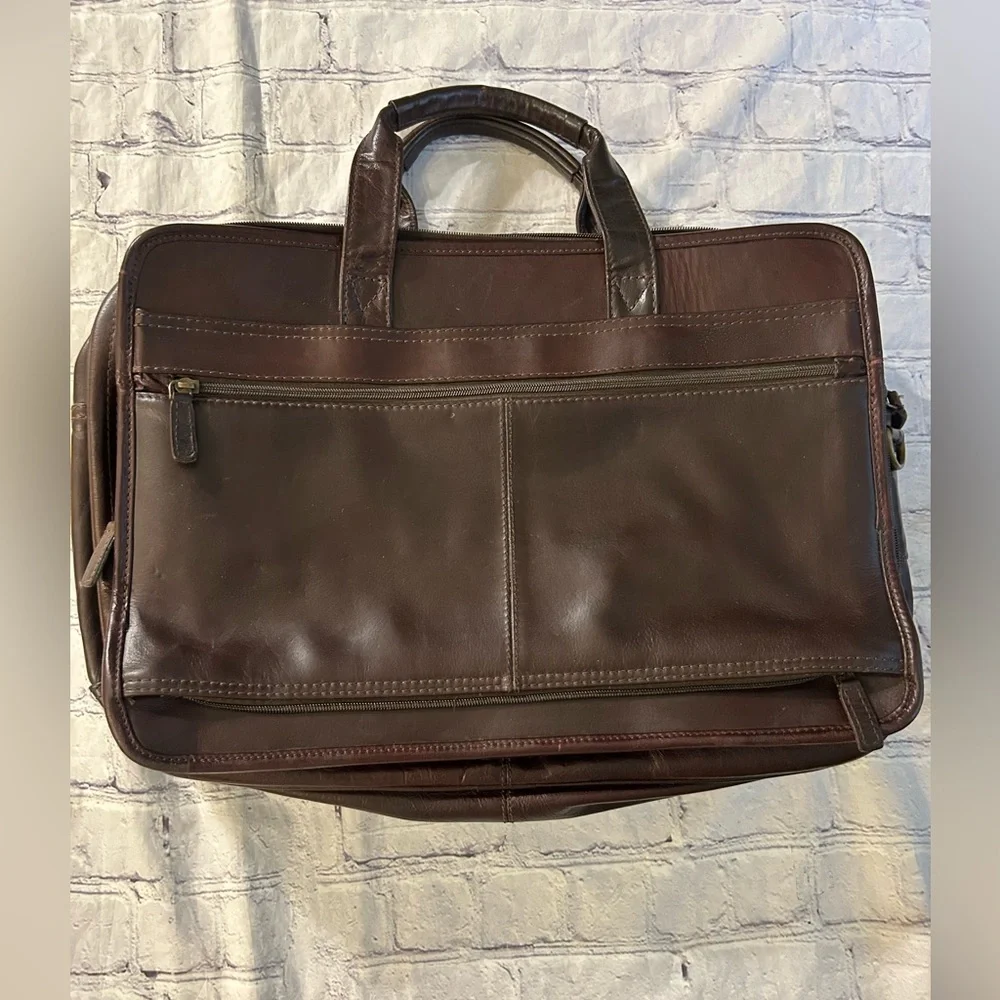 PELLE STUDIO VINTAGE CHOCOLATE BROWN LEATHER MANY COMPARTMENTS LAB/BREIF BAG